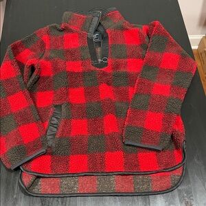 Abercrmbie & Fitch Medium Red and Black Plaid Fleece Pullover 1/4 zip